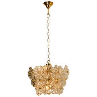 Glass and Brass Floral 3-Tier Light Fixture from Hillebrand, 1970s For Sale