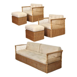 Vintage McGuire Rattan Wicker Case Living Room Set – 5 Pieces For Sale