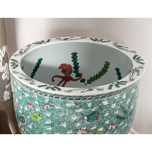Vintage Chinese Famille Vert Fish Pots / Planters With Stands - A Pair For Sale In Chicago - Image 6 of 10