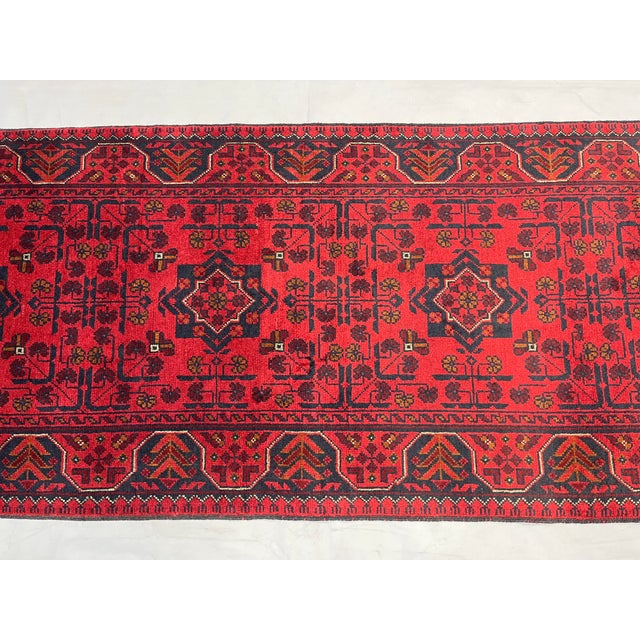 Red and Navy Tribal Geometric Runner Rug, 2'9" X 15'6" For Sale - Image 6 of 17