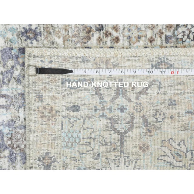 Transitional Ivory Silk With Textured Wool Tabriz Design Runner Hand Knotted Oriental Rug For Sale - Image 3 of 9