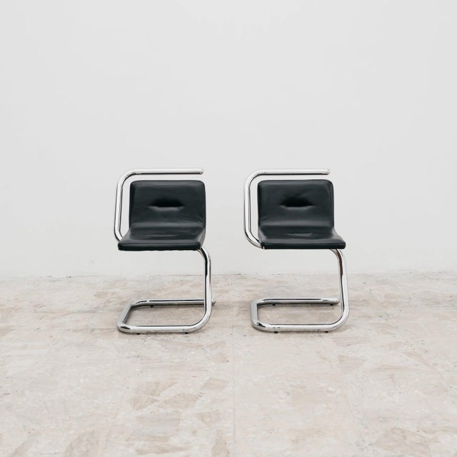 Black Vintage Chrome Tubular Chairs by Luigi Bardini, 1970s, Set of 2 For Sale - Image 8 of 9