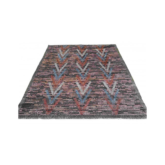Mid-Century Modern Blue & Brown Modern Wool Rug For Sale - Image 3 of 9