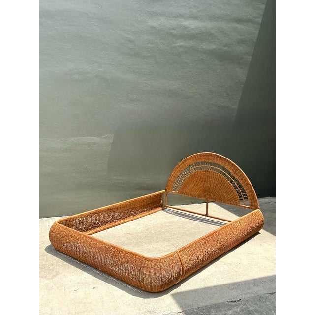 Vintage Woven Rattan Queen Bed Frame For Sale - Image 11 of 12