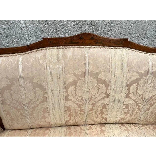 Louis XV Style Inlaid Walnut Upholstered Settee, 19th Century For Sale - Image 4 of 11