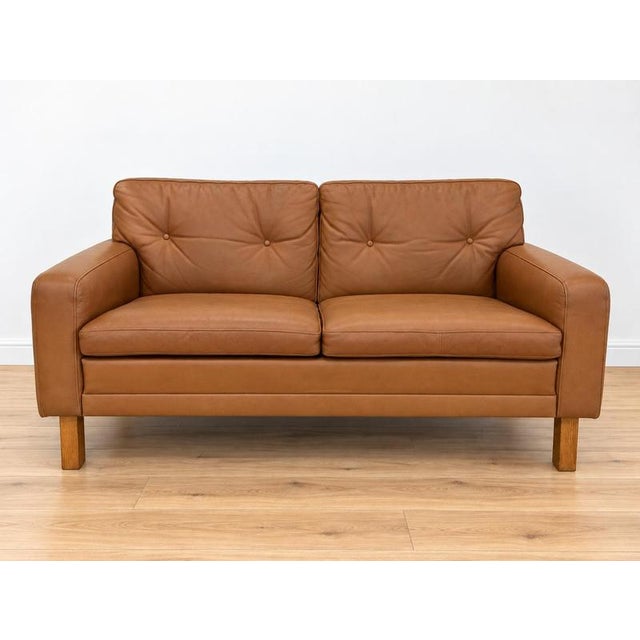 Mid-Century Modern Scandinavian Two-Seater Cognac Leather Sofa, 1960s For Sale - Image 11 of 11