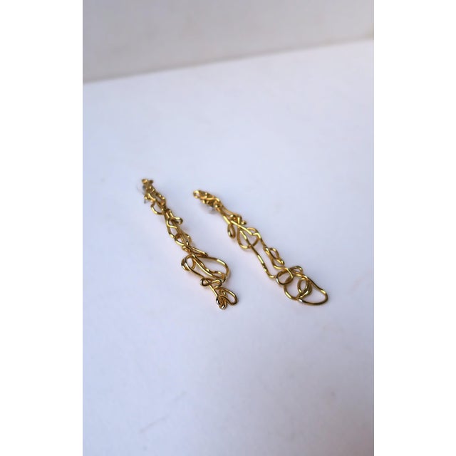 Metal Gold-Tone Abstract Long Drop Earrings, Pair For Sale - Image 7 of 8