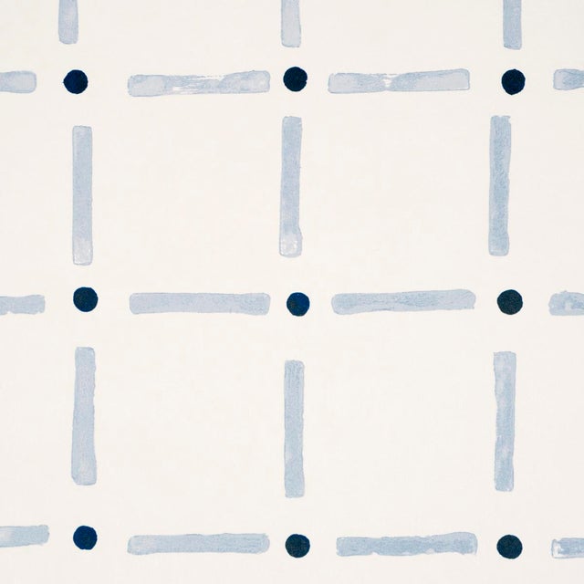 Contemporary Schumacher X Caroline Z Hurley Drifting Grid Wallpaper In Sky For Sale - Image 3 of 5