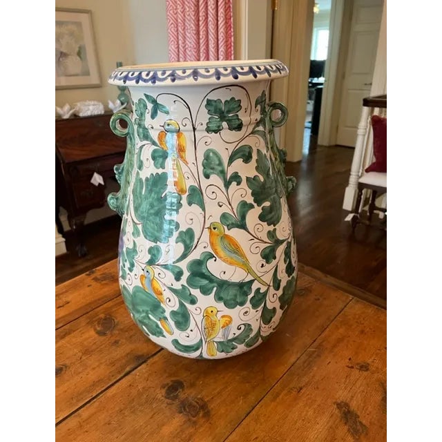 This Italian vase was made in Italy by "Vietri" it is all hand made and painted with the Traditional Mediterranean motif.