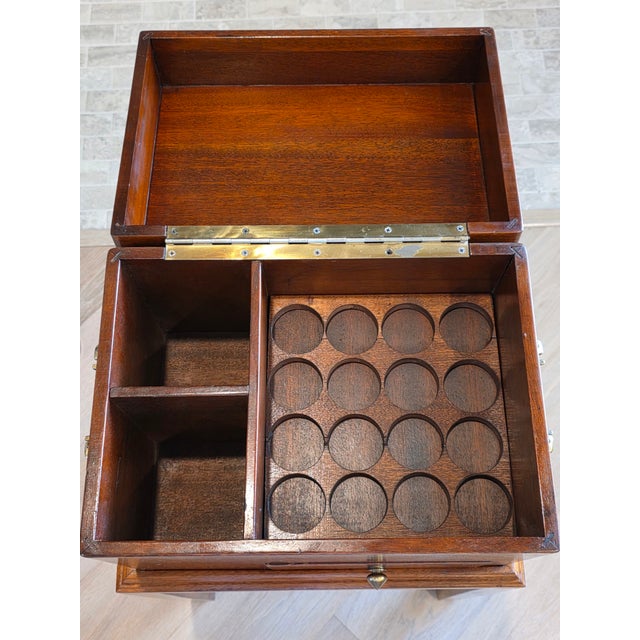 19th Century English Victorian Era Mahogany Apothecary Travel Chest Box on Stand With Glass Jars For Sale - Image 16 of 18