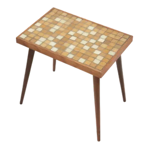 Petite Mid Century Walnut Tile Top Side Table Tabouret Martz Marshall Studios Unmarked