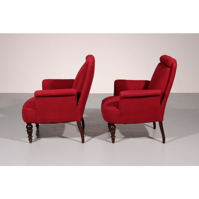 Swedish Victorian Burgundy Fabric Chairs, 1950, Set of 2 For Sale - Image 4 of 13