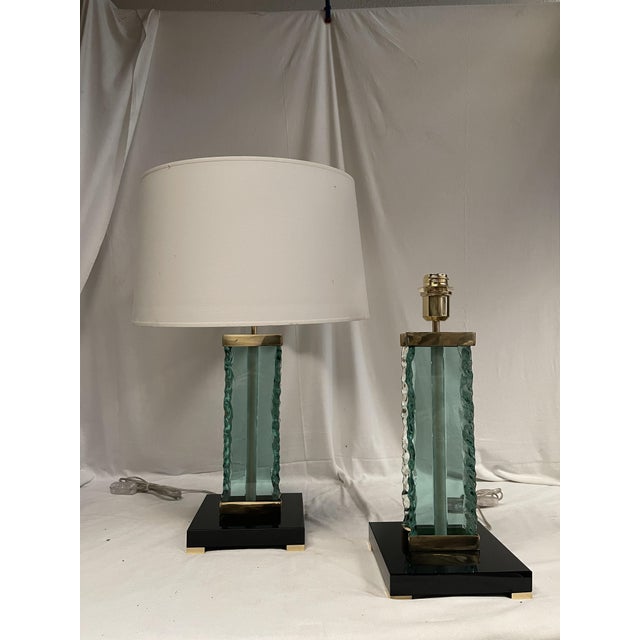 Aqua Glass Table Lamps attributed to Fontana Arte, 1980s, Set of 2 For Sale - Image 8 of 8
