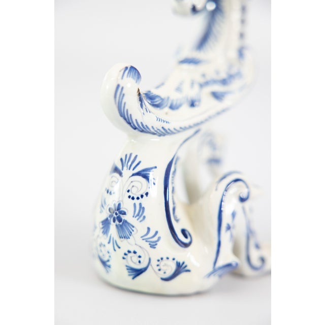 Blue Dutch Delft Faience Dragon Candlesticks, Circa 1930 - A Pair For Sale - Image 8 of 12