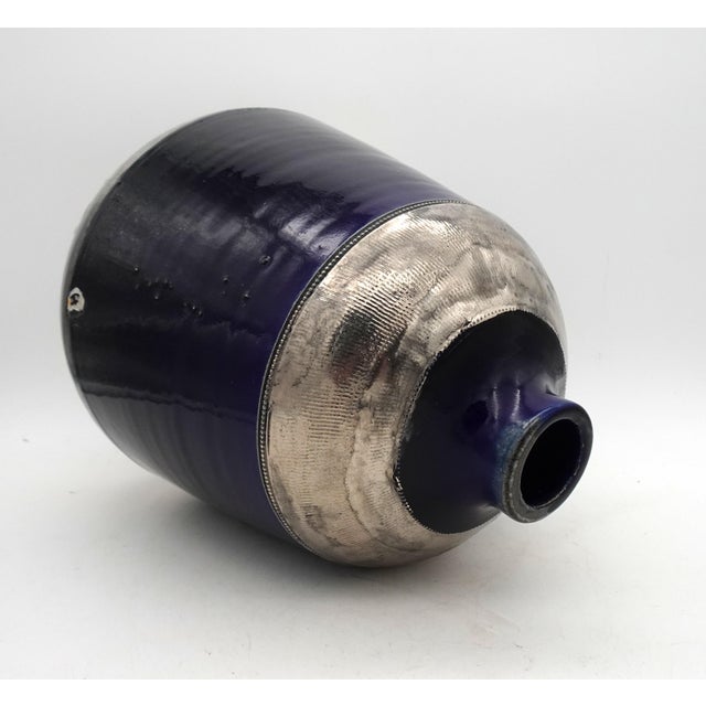 Cobalt Blue and Silver Glazed Ceramic Vase from Jules Guerin, Belgium, 1950s For Sale - Image 6 of 13