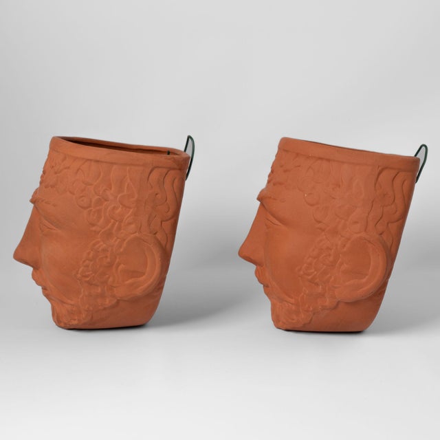 Vintage Terracotta Male God Face Wall Planters by Rookes Pottery - Set of Two For Sale - Image 9 of 17