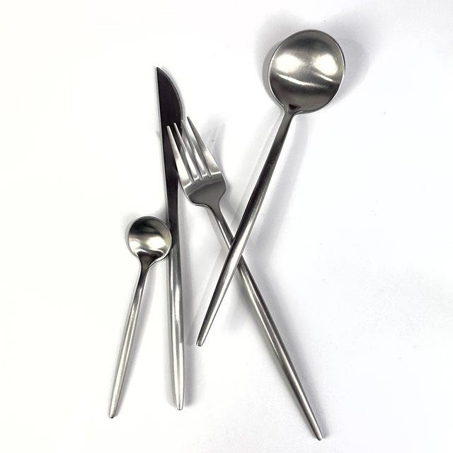 Metal Contemporary Vintage Style Brushed Stainless Steel Cutlery Set by Rosseta Home - Place Settings for 10 / 40 Pieces For Sale - Image 7 of 8