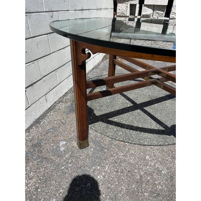 Brown Mid Century Ming Style Mahogany and Glass Dining Table by Henredon For Sale - Image 8 of 10