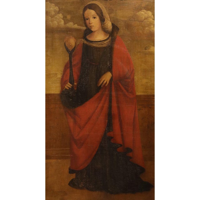 Francesco di Girolamo da Santacroce, Saint Agatha, 16th Century, Oil Painting on Canvas, Framed For Sale - Image 12 of 12
