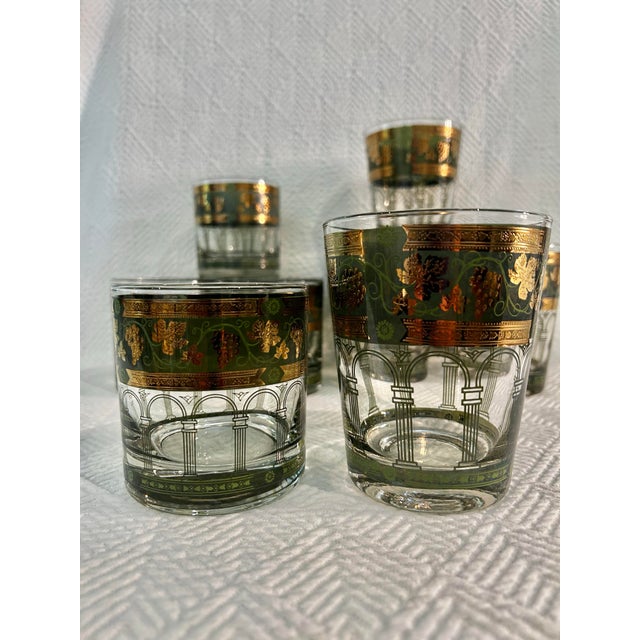 Mid-Century Modern Mid 30th Century Cera “Golden Grapes Green” Cocktail Glassware - Set of 12 For Sale - Image 3 of 8