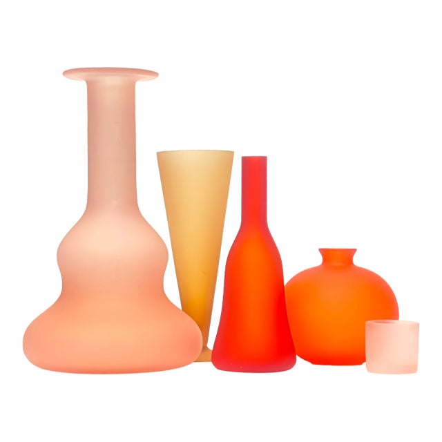 Warm Hues Graphic Frosted Glass Vase Curation - Group of 5 For Sale