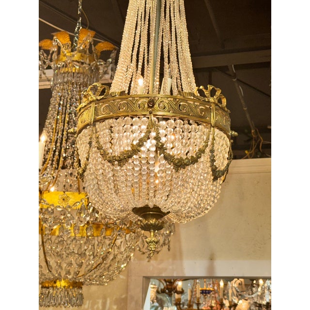 French Early 20th Century French Empire Gilt Bronze and Crystal Basket Chandelier For Sale - Image 3 of 5