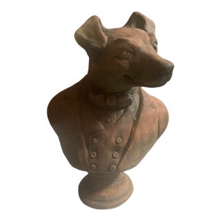 Vintage Anthropomorphic Terracotta Dog Bust For Sale