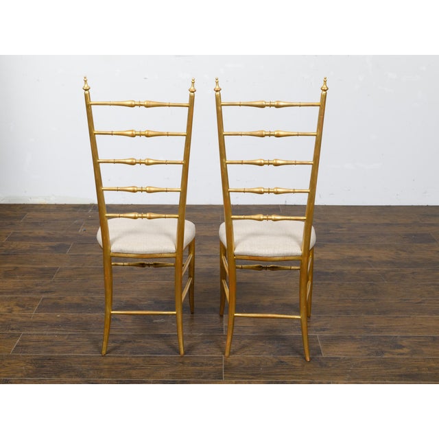 Wood Pair of Midcentury Italian Gilt Wood High Back Side Chairs with Upholstery For Sale - Image 7 of 12