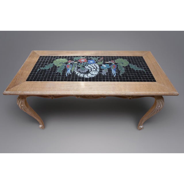 Vintage Coffee Table in Oak and Mosaic with Inlay Artwork, 1970s For Sale - Image 13 of 13