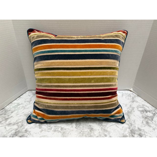 Vintage Velvet Striped Accent Pillow For Sale In Sacramento - Image 6 of 12