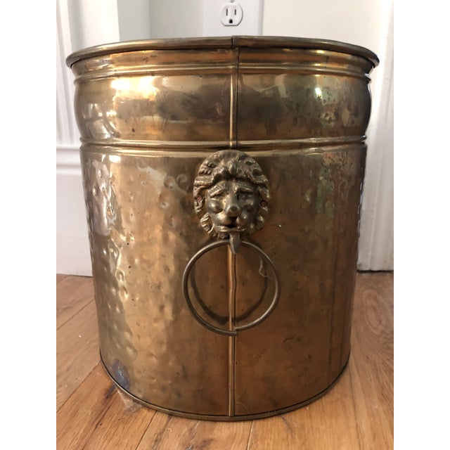 Mid 20th Century Vintage Large Brass Planter With Lion Knocker Accents For Sale - Image 5 of 6