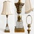 An elegant vintage table lamp with a scalloped cream fabric shade, delicate braided trim, crystal-cut glass details, and...