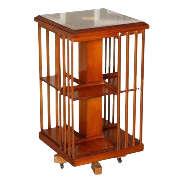 Sheraton Revival Inlaid Burr Yew Revolving Bookcase For Sale