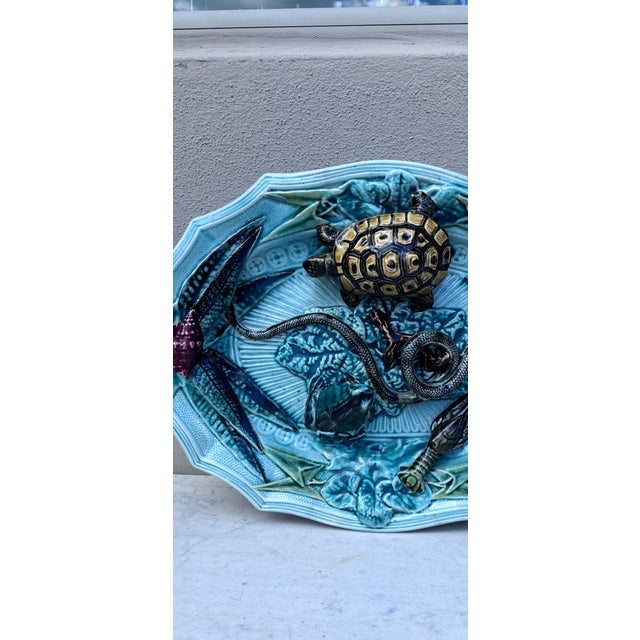 1920s Majolica Palissy Snake & Turtle Wall Platter Circa 1920 For Sale - Image 5 of 8