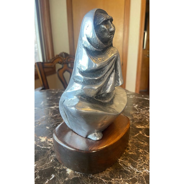 American Pewter Sculpture of Seated Woman in Her Wrap For Sale - Image 3 of 5