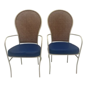 Mid-Century Milo Baughman for Thayer Coggin Iron & Caned Armchairs -A Pair