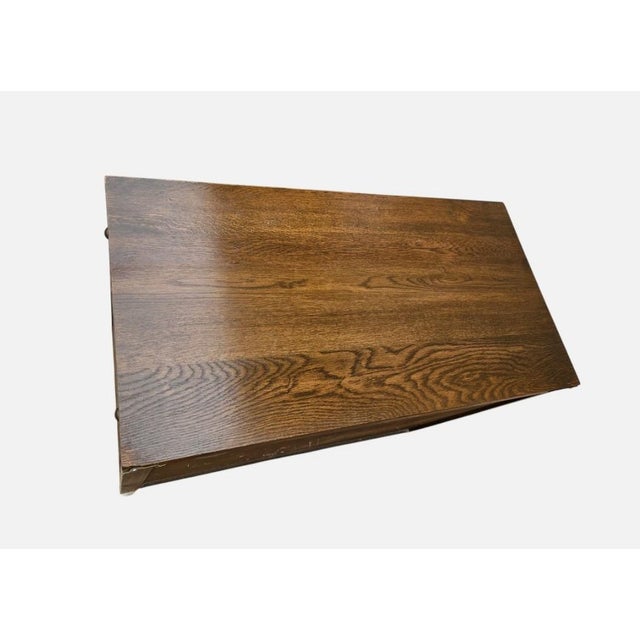 Vintage Oak Wood Bros Desk Cabinet Tudor Shelf Hutch Bookshelf Old Charm Leather For Sale - Image 12 of 18