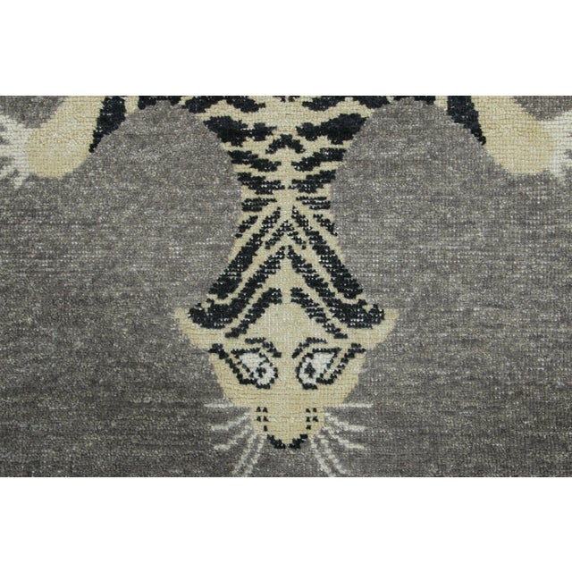 Traditional Rug & Kilim’s Distressed Tiger Runner Rug in Gray With Beige and Black Pictorial For Sale - Image 3 of 8