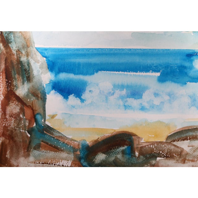 Contemporary Harold Wallerstein - Beach Landscape Watercolor on Paper For Sale - Image 3 of 5