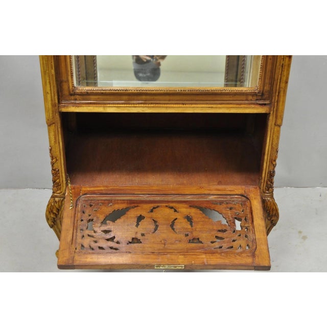 Wood Vintage French Baroque Style Carved Wood & Glass Curio China Display Cabinet For Sale - Image 7 of 16