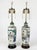 A pair of very tall Chinese Famille Verte Porcelain Rouleau Vases Set as Lamps. Classic 19th C. Famille Verte hand-painted...