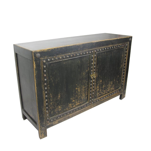 Chinese Distressed 2 Panels Door Black Sideboard For Sale - Image 3 of 7