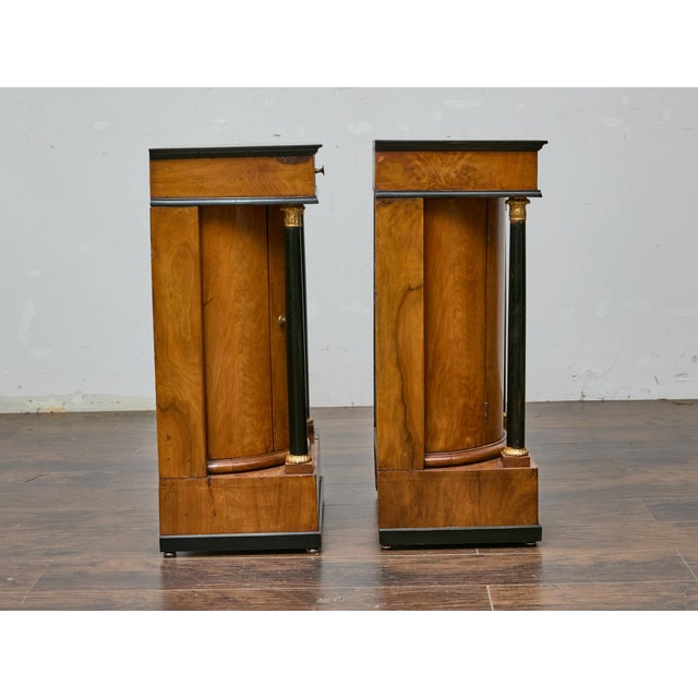 Pair of 19th Century Biedermeier Bedside Cabinets, Walnut and Ebonized Columns For Sale - Image 11 of 12
