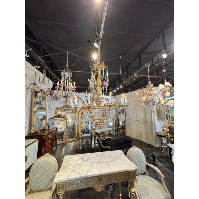 Traditional 19th Century Italian Tuscan Giltwood and Crystal Chandelier For Sale - Image 3 of 10