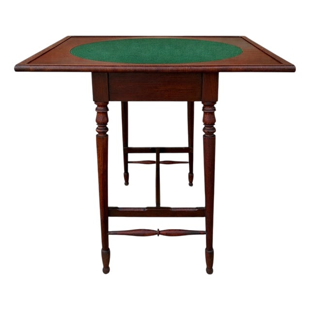 English Oak Games Table with Green Felt Top, 1930s For Sale
