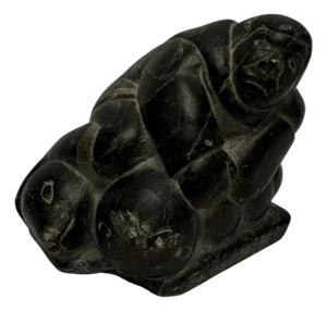 Vintage Inuit Stone Carving Sculpture Man W/Seal Soapstone Numbered Signed a-4.