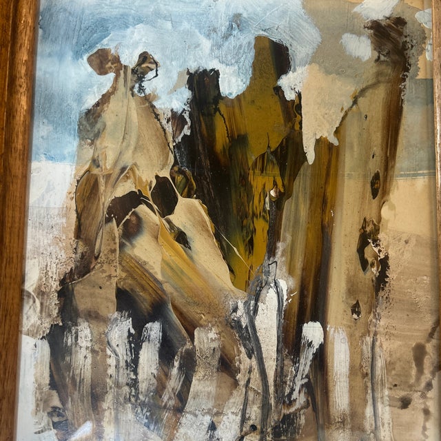 1970’s abstract expressionist painting in a mid century frame. Signed and dated. Measures 9x12 or 12x15 framed. Check out...