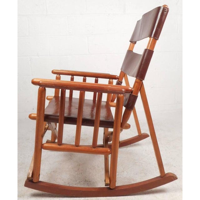 MidCentury Modern Costa Rican Leather Campaign Folding Rocking Chair