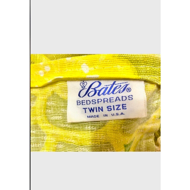 Vintage Bates 60’s - 70s Petal Flowers Grassy Green Yellow Cotton Twin Bedspread with Fringe Edges For Sale - Image 10 of 12