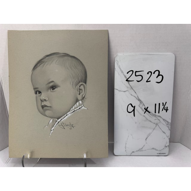1940s Original Signed Graphite Illustration of Baby Portrait, 11.5 × 9 In. For Sale In Atlanta - Image 6 of 6